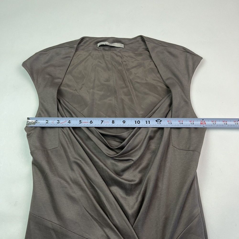 Karen Millen Taupe Brown Cap Sleeve Sheath Dress Size 8 EU 40 Faux Wrap - Picture 7 of 10